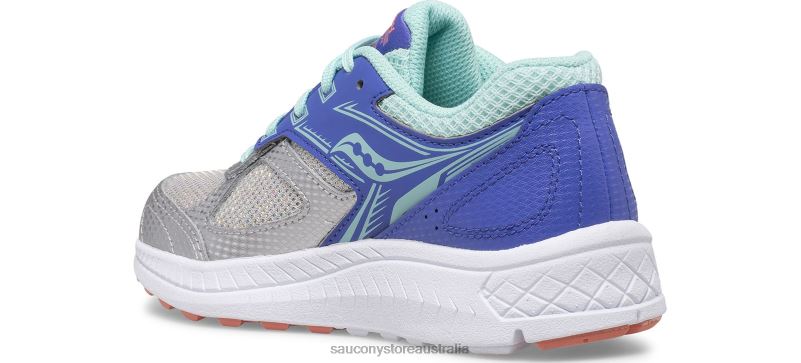 Saucony Kids Cohesion 14 Lace Sneaker 8460X934 Silver/Periwinkle/Turq