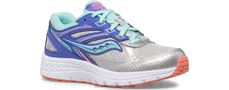 Saucony Kids Cohesion 14 Lace Sneaker 8460X934 Silver/Periwinkle/Turq