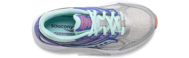Saucony Kids Cohesion 14 Lace Sneaker 8460X934 Silver/Periwinkle/Turq