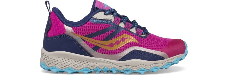Saucony Kids Peregrine 12 Shield Sneaker 8460X897 Navy/Turquoise/Pink