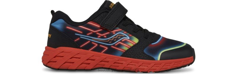 Saucony Kids Wind 2.0 A/C Sneaker 8460X875 Neon/Black/Red