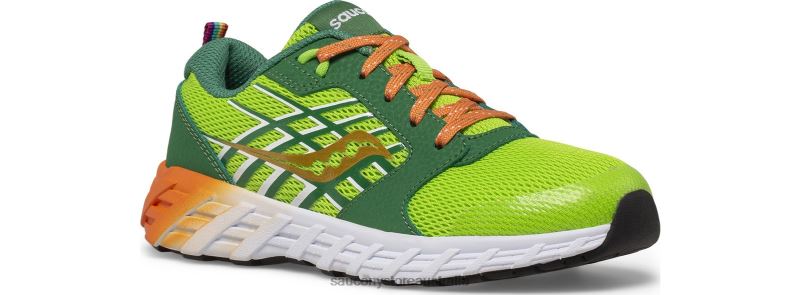 Saucony Kids Wind 2.0 Lace Sneaker 8460X938 Green/Orange