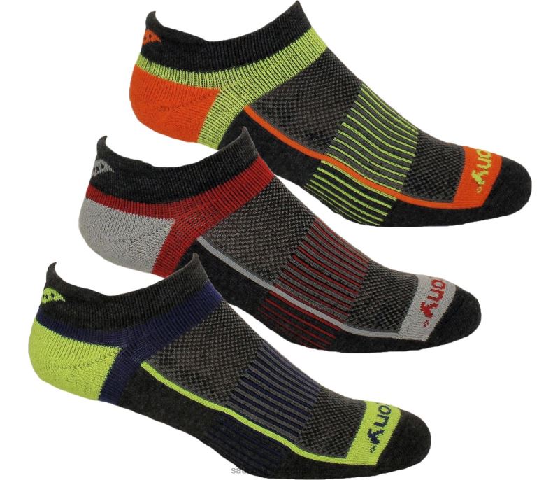 Saucony Men Inferno No Show Tab 3-Pack Socks 8460X474 Charocal Assorted