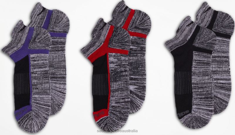 Saucony Men Inferno No Show Tab 3-Pack Socks 8460X477 Black/Grey Assorted