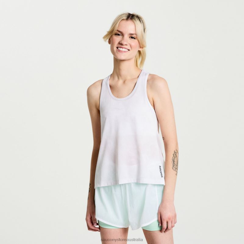 Saucony Women Elevate Tank Top 8460X751 White Tie-Dye Print