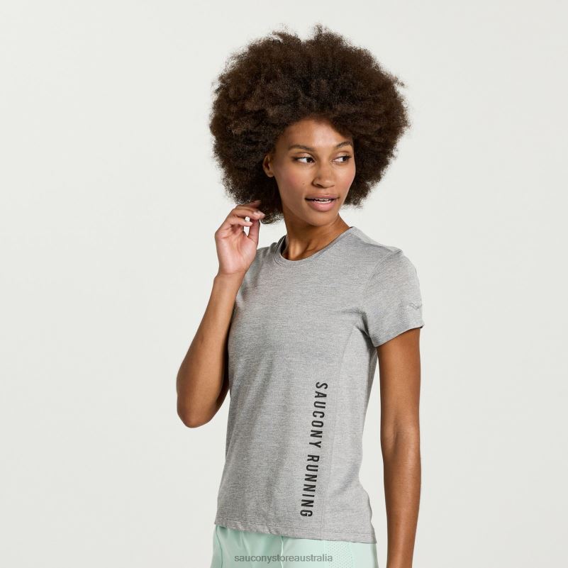 Saucony Women Stopwatch Graphic Short Sleeve 8460X736 Light Grey Heather Graphic