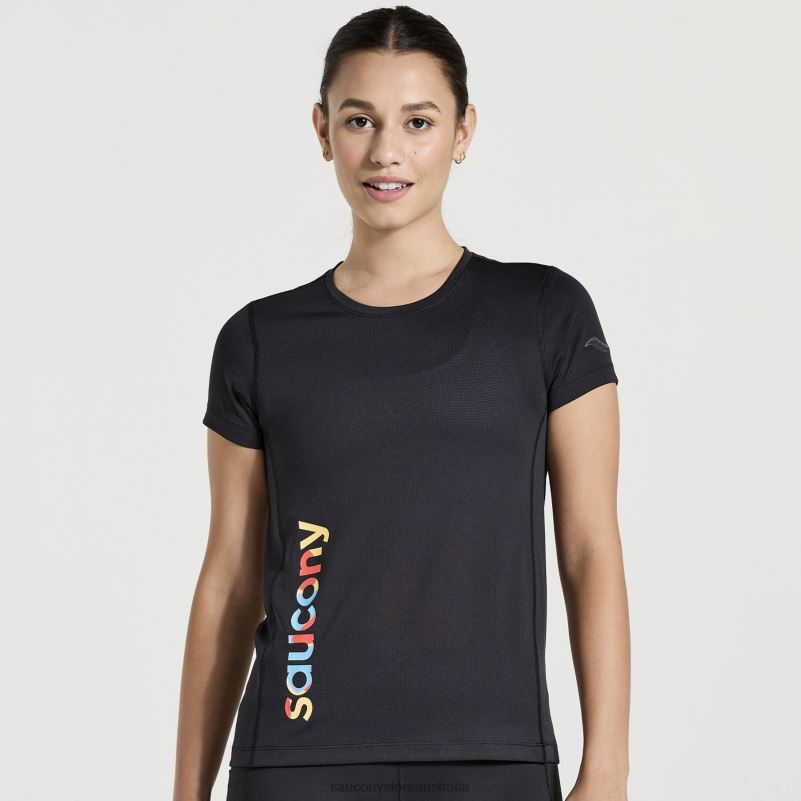 Saucony Women Stopwatch Graphic Short Sleeve 8460X738 Black Graphic