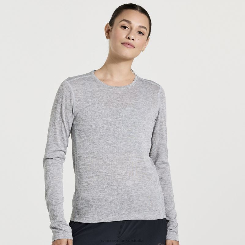 Saucony Women Stopwatch Long Sleeve 8460X744 Light Grey Heather