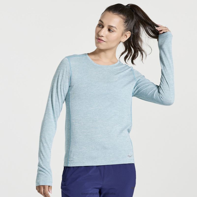 Saucony Women Stopwatch Long Sleeve 8460X745 Rainfall Heather