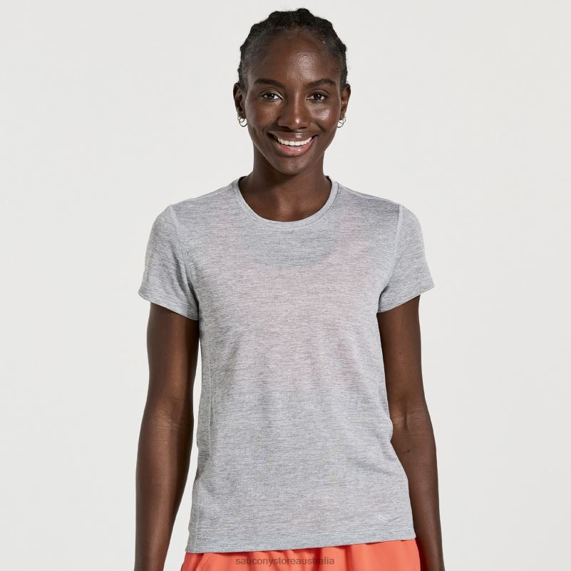Saucony Women Stopwatch Short Sleeve 8460X732 Light Grey Heather