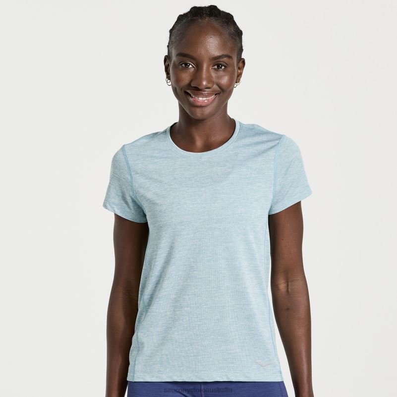 Saucony Women Stopwatch Short Sleeve 8460X733 Rainfall Heather