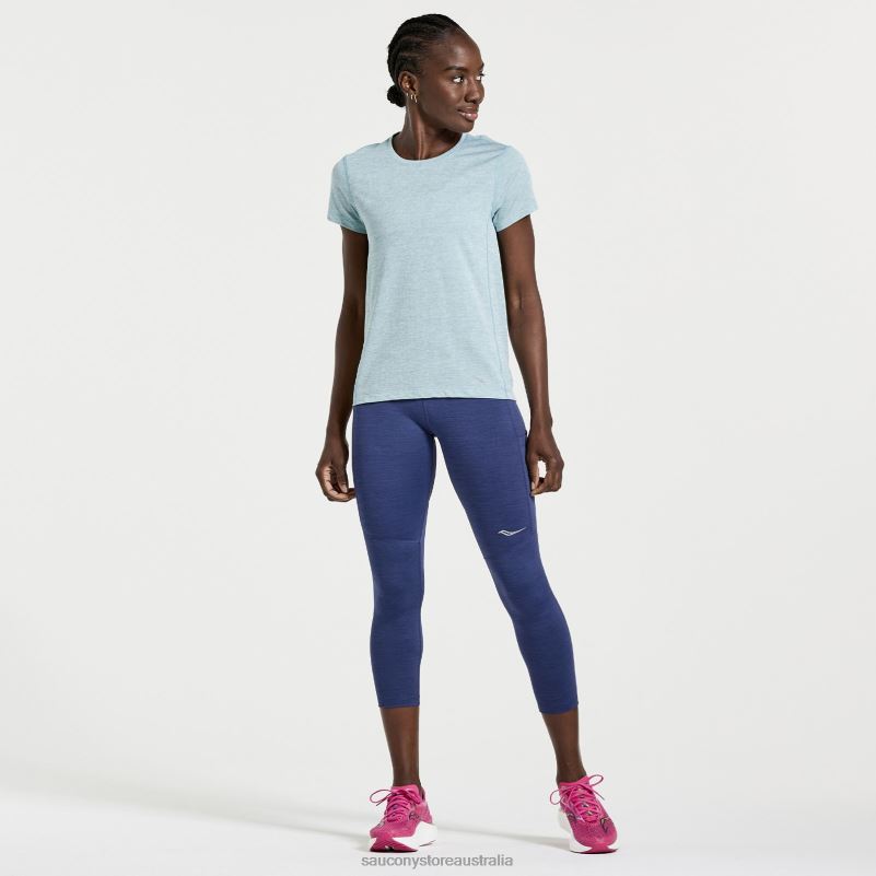 Saucony Women Stopwatch Short Sleeve 8460X733 Rainfall Heather